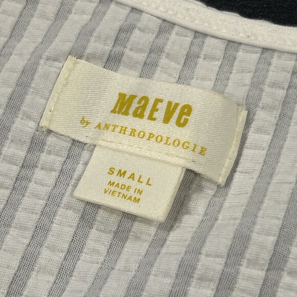 Anthro Maeve Tank Top Womens Small White Textured Square Neck Cotton Stretch - Picture 2 of 6